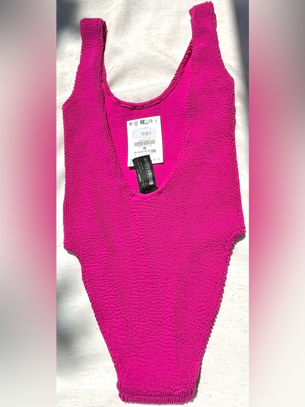 Zara Textured Swimsuit Fuchsia Round Neckline Wide Straps Size Medium NWT - Picture 10 of 12